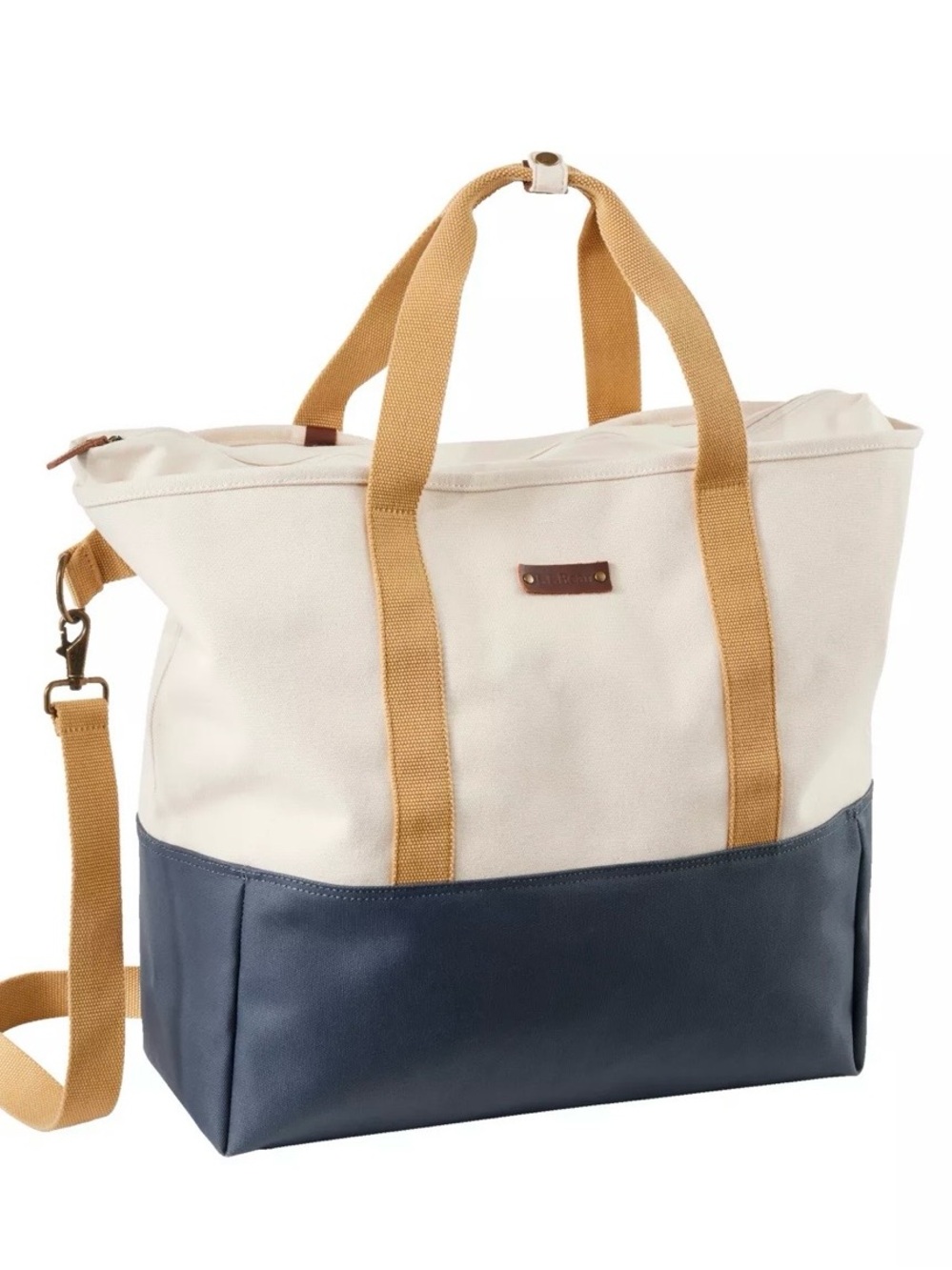 L L Bean Nor'easter Tote Navy/Creme Weather Resistant Boat Bag/Strap  EUC